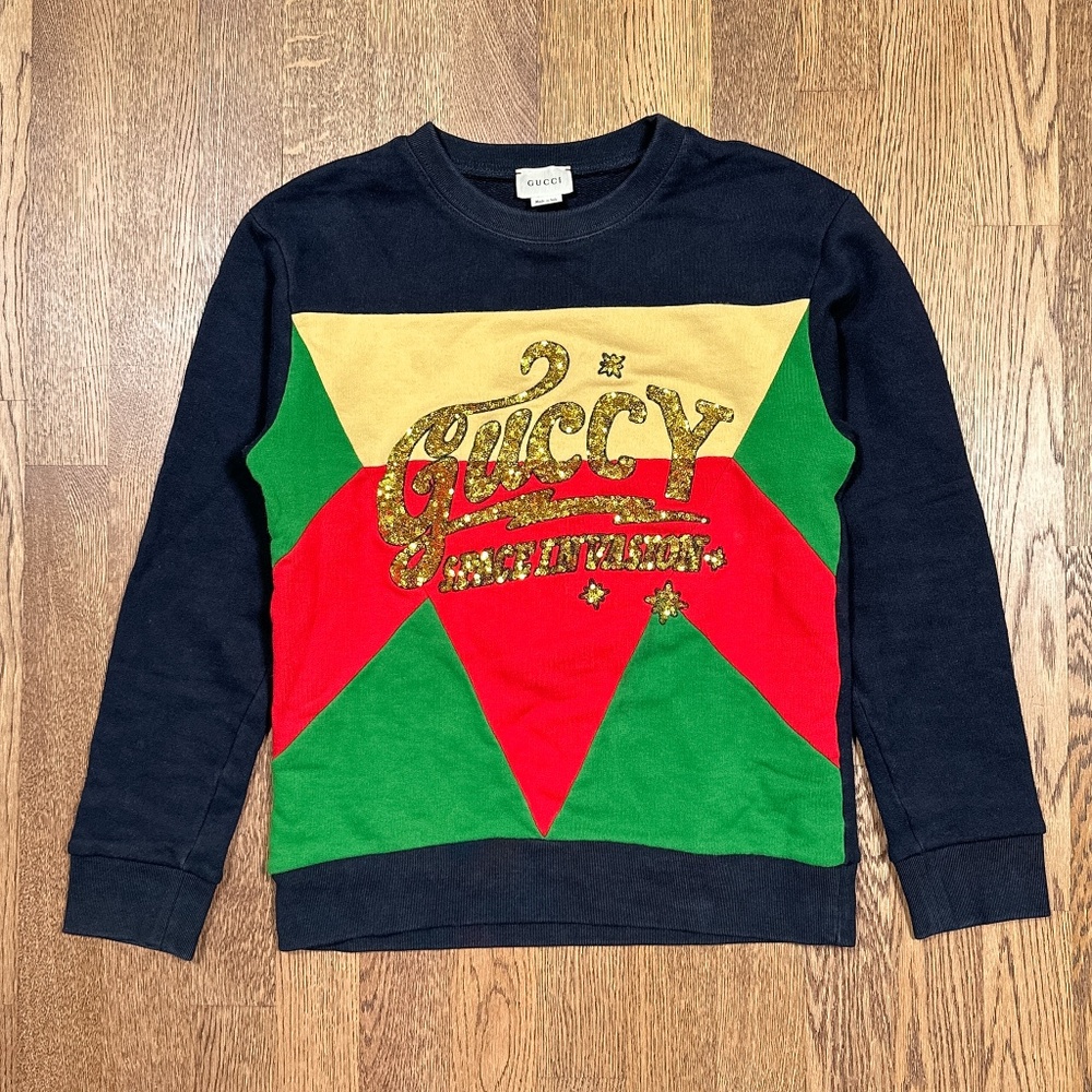 Gucci Space Invasion Sequin Cut and Sew Navy Blue Sweatshirt Kids 12